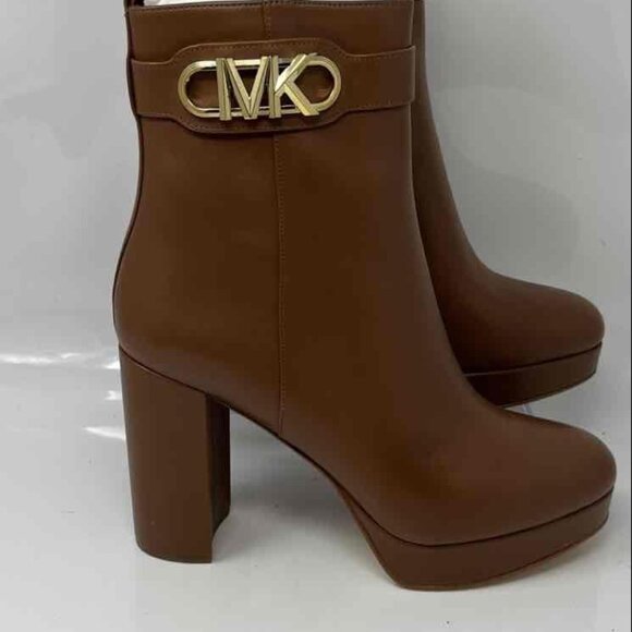 NEW-Michael Kors Parker Brown LEATHER Side Zip Platform Ankle Boots Size 9.5M - Picture 4 of 5